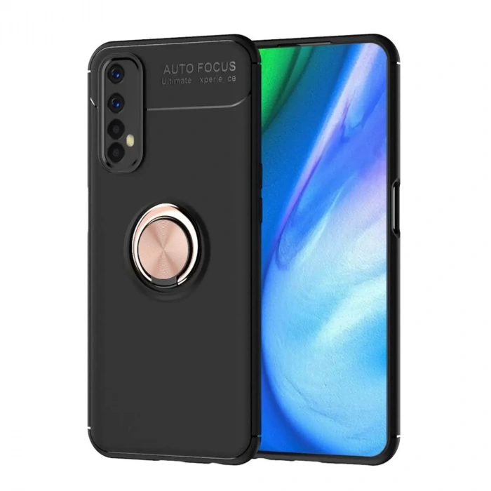 Realme 7 Kılıf Range Yüzüklü Silikon - Siyah-gold