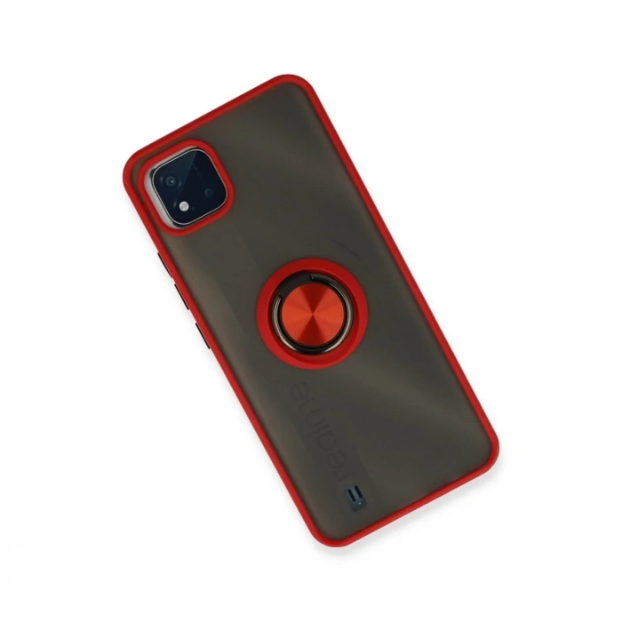 Realme C11 2021 Kılıf Montreal Yüzüklü Silikon Kapak - Kırmızı
