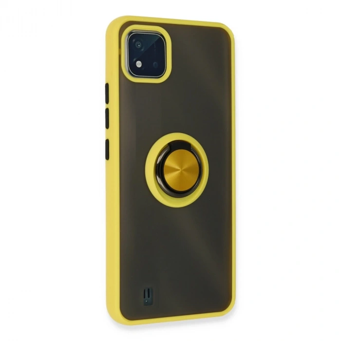 Realme C11 2021 Kılıf Montreal Yüzüklü Silikon Kapak - Sarı