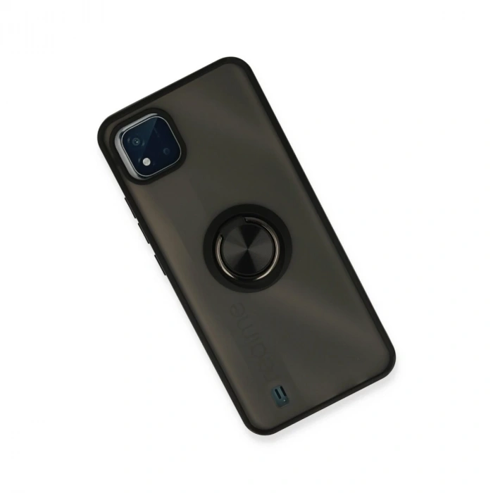 Realme C11 2021 Kılıf Montreal Yüzüklü Silikon Kapak - Siyah
