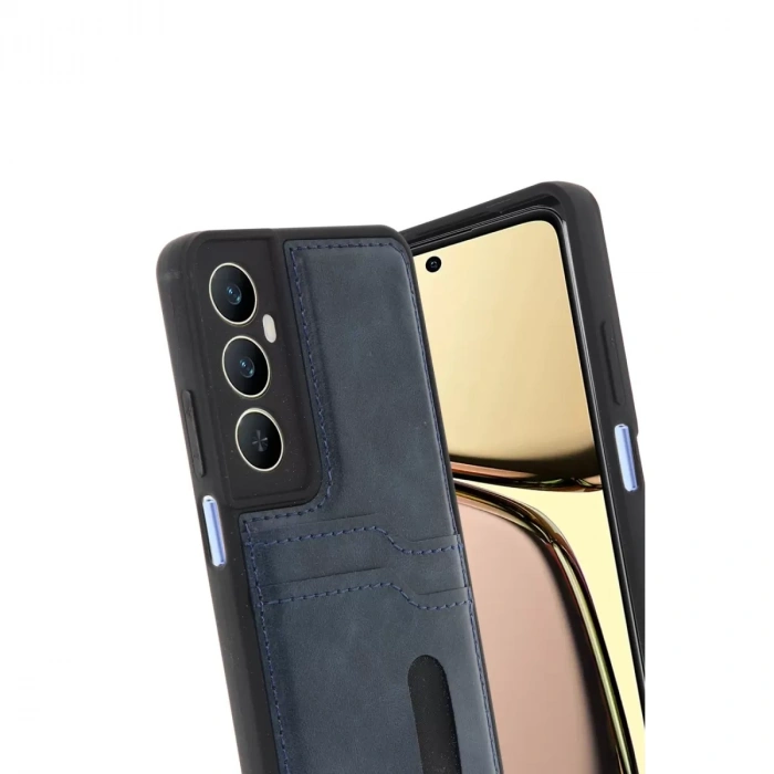 Realme C65 Sara Kartvizitli Deri Kılıf - Lacivert