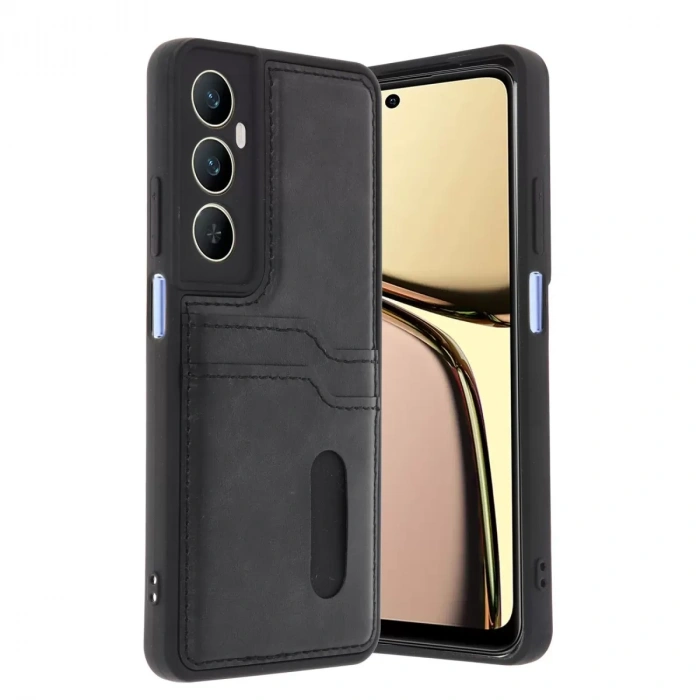 Realme C65 Sara Kartvizitli Deri Kılıf - Siyah