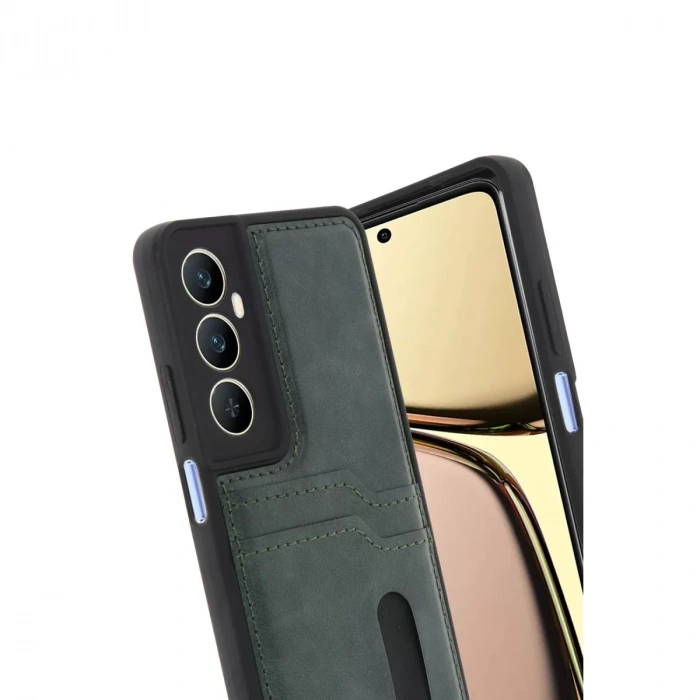Realme C65 Sara Kartvizitli Deri Kılıf - Yeşil