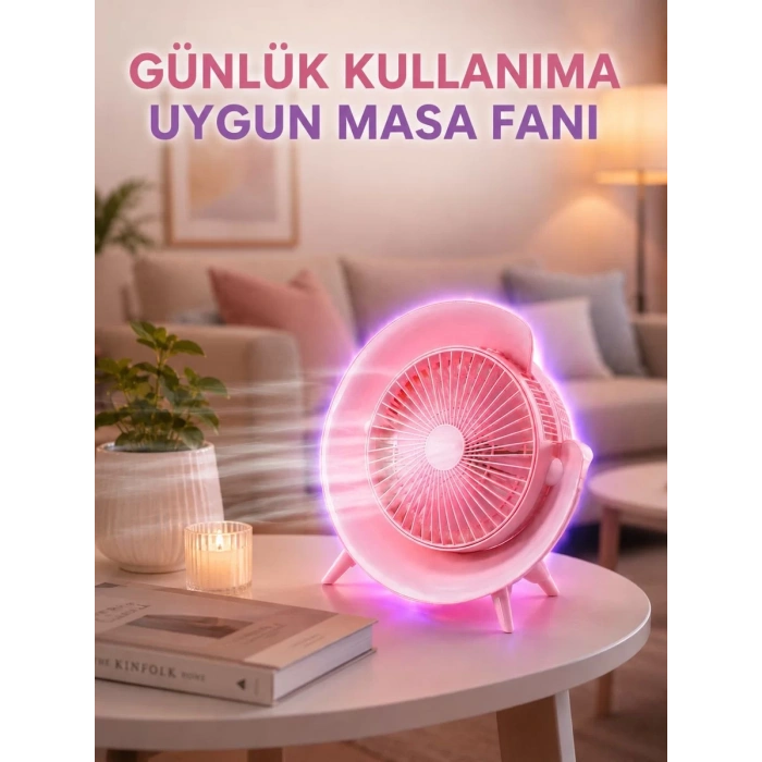 Renkli Ambiyans Işıklı Taşınabilir Masaüstü Vantilatör