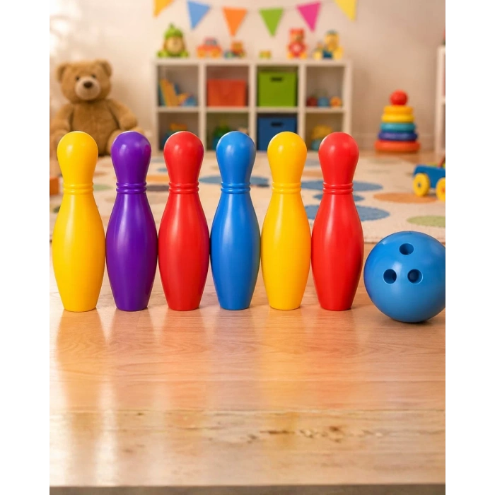 Renkli Çocuk Bowling Oyunu 6 Kukalı Eğitici Eğlence Seti