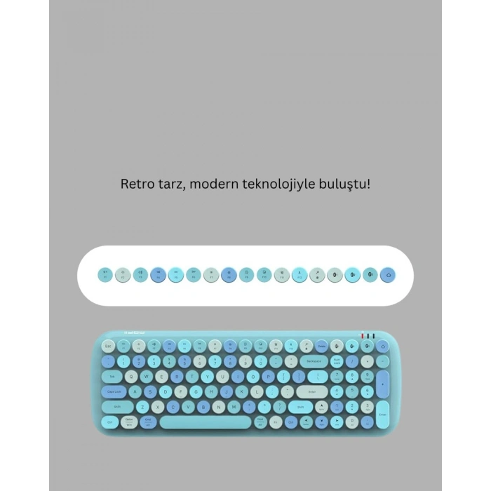 Retro Daktilo Stilli Kablosuz Klavye Mouse Seti – Sessiz ve Şık