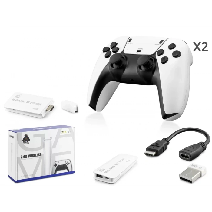 Retro Oyun Stick Hdmi Çift Gamepad Seti 2.4G Kablosuz - Beyaz HD330