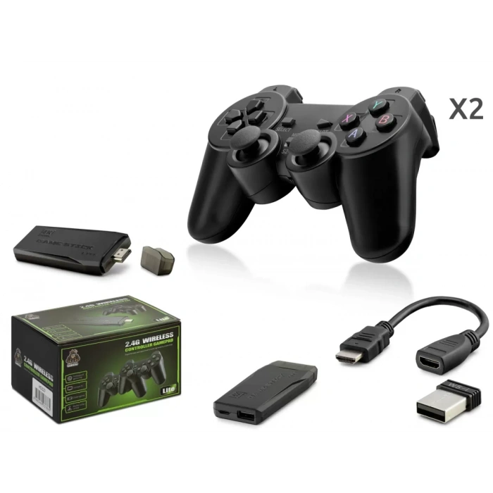 Retro Oyun Stick Hdmi Çift Gamepad Seti 2.4G Kablosuz - Siyah HD327