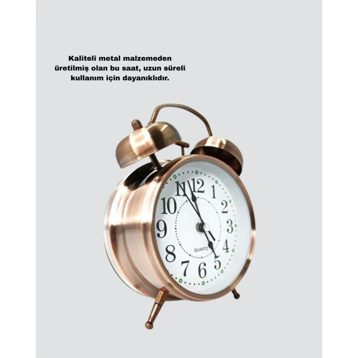 Retro Tarz Bronz Dekoratif Masa Saati Metal Gövde Yüksek Sesli Alarm