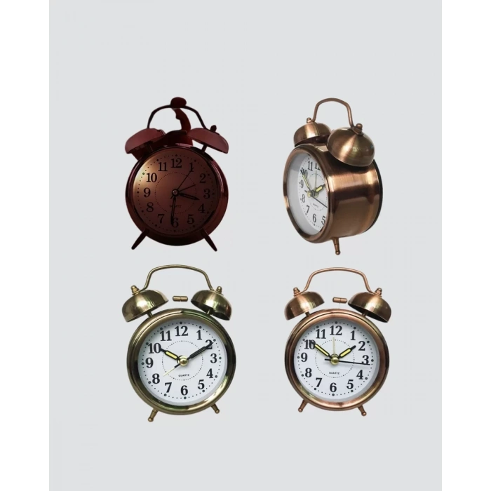 Retro Tarz Bronz Dekoratif Masa Saati Metal Gövde Yüksek Sesli Alarm