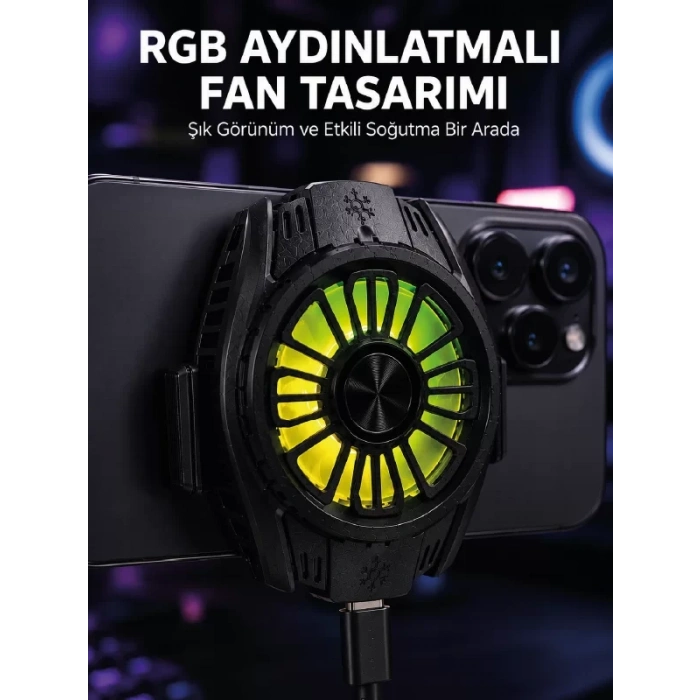 RGB Fan Aydınlatmalı Sessiz Çalışan Telefon Soğutucu
