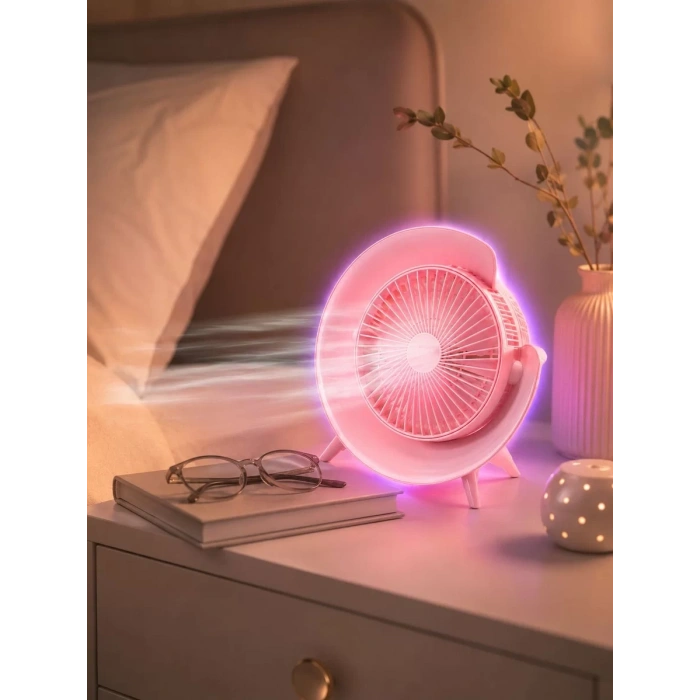 RGB Işıklı 3 Kademeli USB Şarjlı Masaüstü Vantilatör