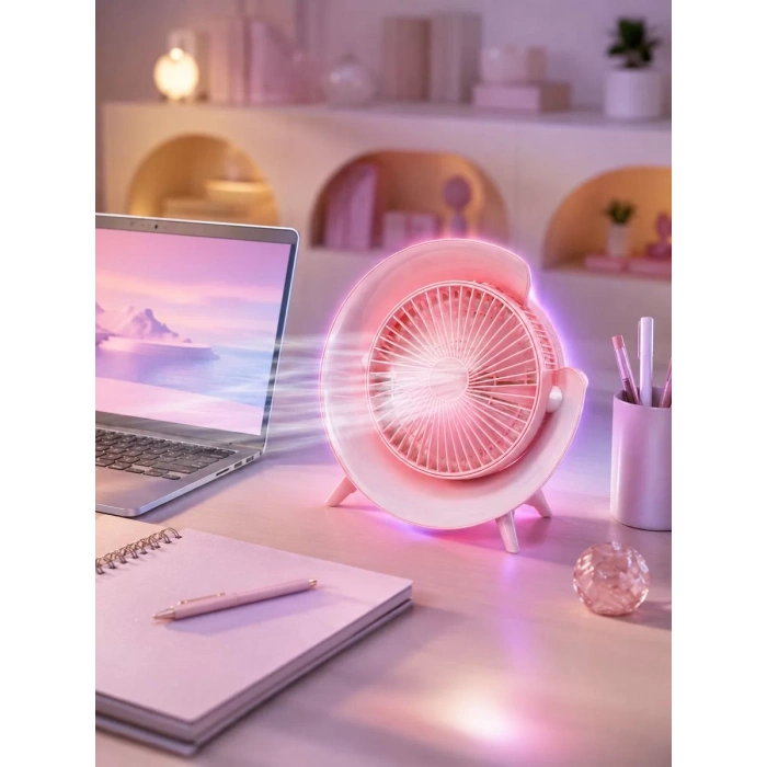 RGB Işıklı 3 Kademeli USB Şarjlı Masaüstü Vantilatör