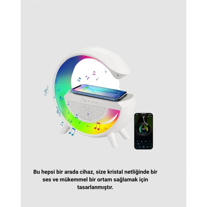 RGB Işıklı Kablosuz Şarjlı Hoparlör – FM Radyolu Akıllı Gece Lambası