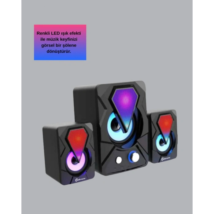 RGB Işıklı USB Hoparlör Seti 9W Çıkış Gücü Derin Bas