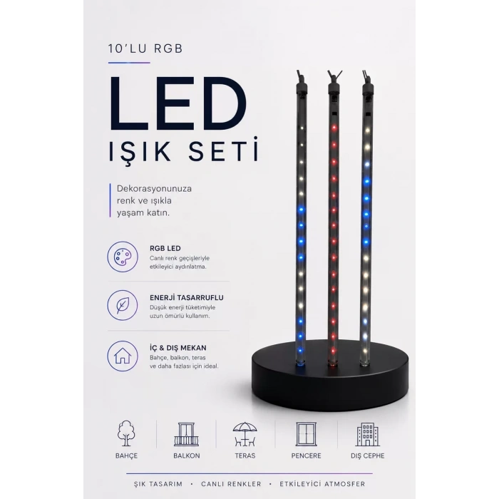 RGB LED Dış Ve İç Mekan Süsleme Işığı 10 Çubuklu Şerit