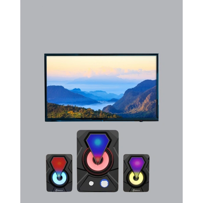 RGB LED Işıklı 2.1 USB Oyun Hoparlörü Derin Bas ve Net Ses