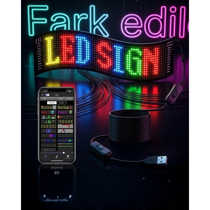 RGB LED Matrix Panel 60 cm 16x96 Piksel Kayan Yazı ve Animasyon Destekli