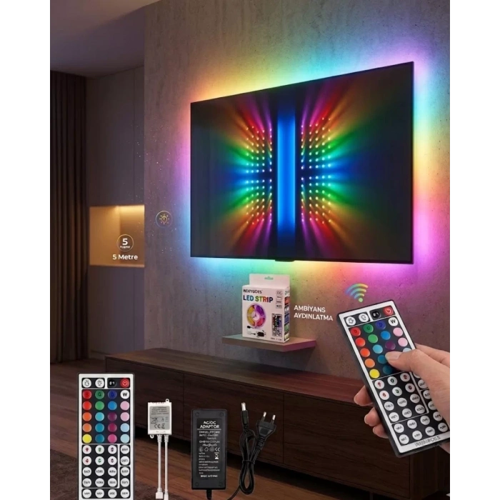 RGB LED Strip 5 Metre Kumandalı 5050 Şerit Led Dekorasyon Işığı