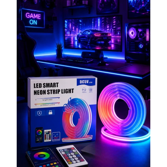 RGB Neon Led Şerit Işık Kumandalı USB Girişli Su Geçirmez Şerit Led