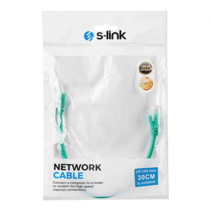 S-LINK SL-CAT6030GR CAT6 Patch 30CM Kablo (Yeşil)(1923)