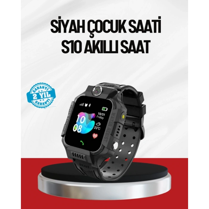 S10 Akıllı Çocuk Saati Siyah Model Çift Yönlü Konuşma ve SOS