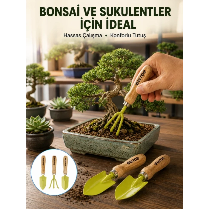 Saksı Bitkileri İçin Bahçe El Aleti Seti Ergonomik Ahşap Saplı