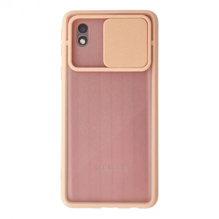 Samsung Galaxy A01 Core Kılıf Palm Buzlu Kamera Sürgülü Silikon - Pembe