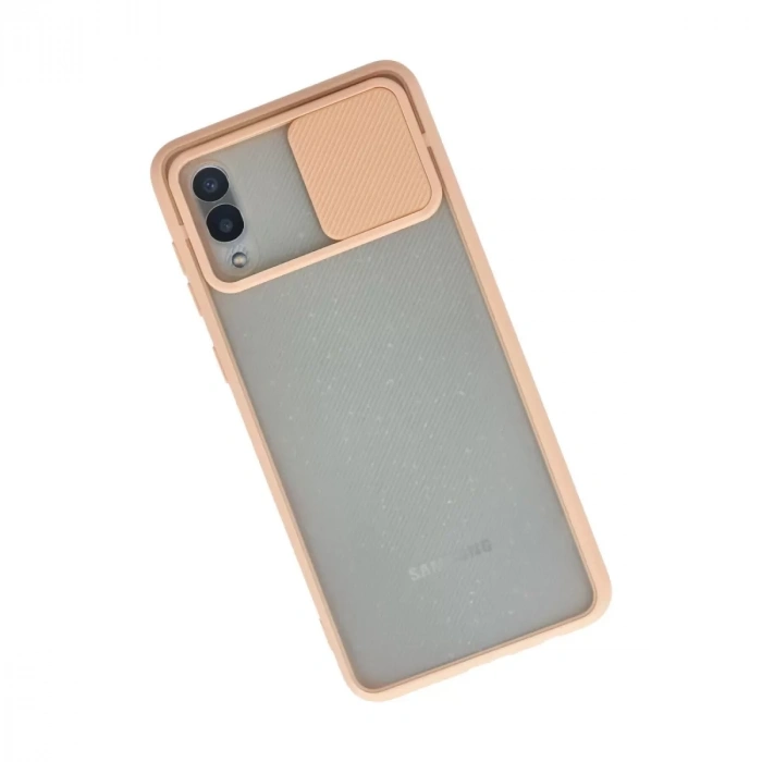 Samsung Galaxy A02 Kılıf Palm Buzlu Kamera Sürgülü Silikon - Pembe