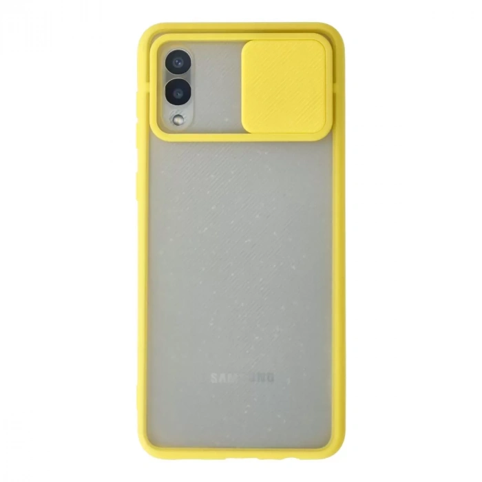 Samsung Galaxy A02 Kılıf Palm Buzlu Kamera Sürgülü Silikon - Sarı