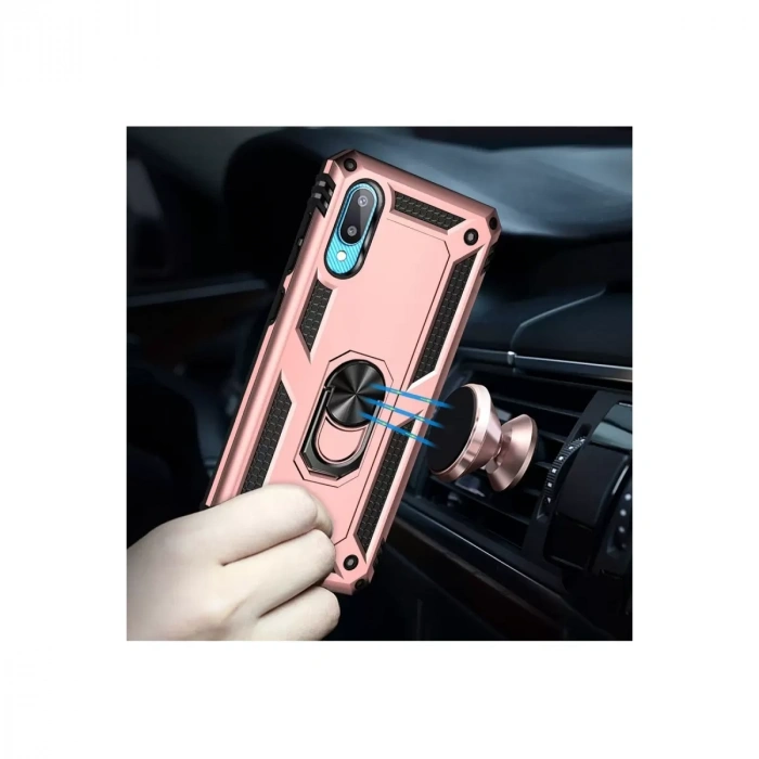 Samsung Galaxy A02 Kılıf Sofya Yüzüklü Silikon Kapak - Rose