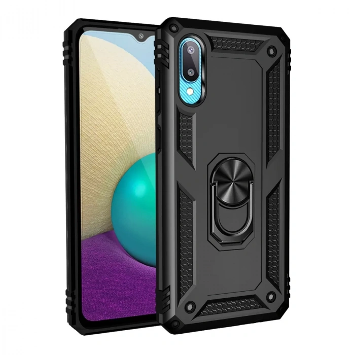 Samsung Galaxy A02 Kılıf Sofya Yüzüklü Silikon Kapak - Siyah