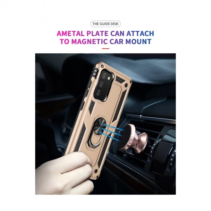 Samsung Galaxy A03s Kılıf Sofya Yüzüklü Silikon Kapak - Gold