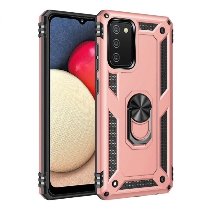 Samsung Galaxy A03s Kılıf Sofya Yüzüklü Silikon Kapak - Rose