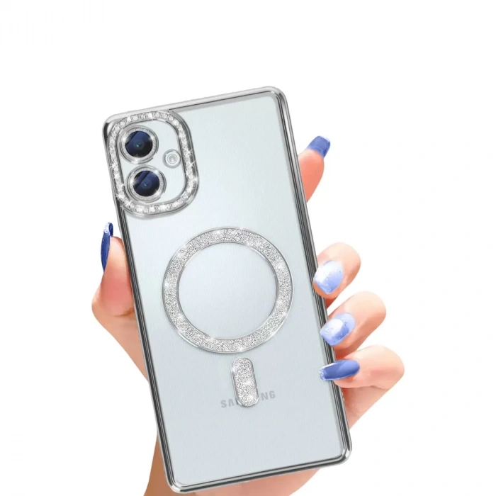 Samsung Galaxy A06 Joke Simli Magneticsafe Kılıf - Gümüş