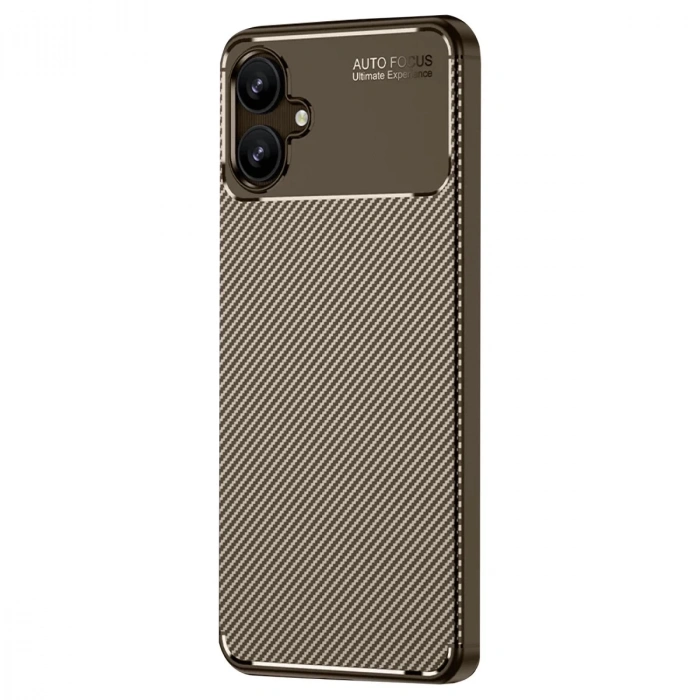 Samsung Galaxy A06 Kılıf Auto Focus Karbon Kapak - Kahverengi