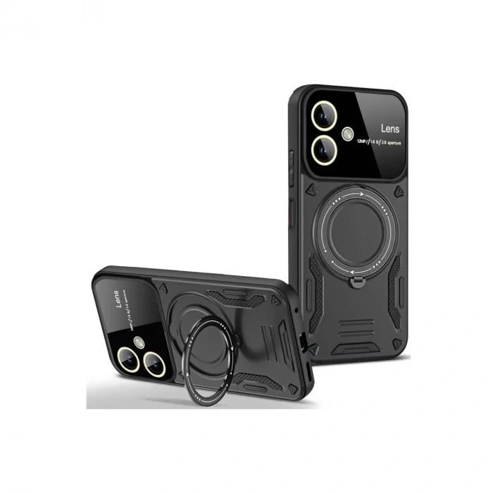 Samsung Galaxy A06 Kılıf Joy Lens Standlı Kapak - Siyah