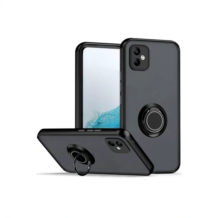 Samsung Galaxy A06 Kılıf Montreal Yüzüklü Silikon Kapak - Siyah