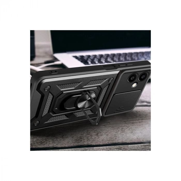 Samsung Galaxy A06 Kılıf Pars Lens Yüzüklü Silikon - Siyah