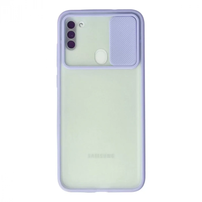 Samsung Galaxy A11 Kılıf Palm Buzlu Kamera Sürgülü Silikon - Lila