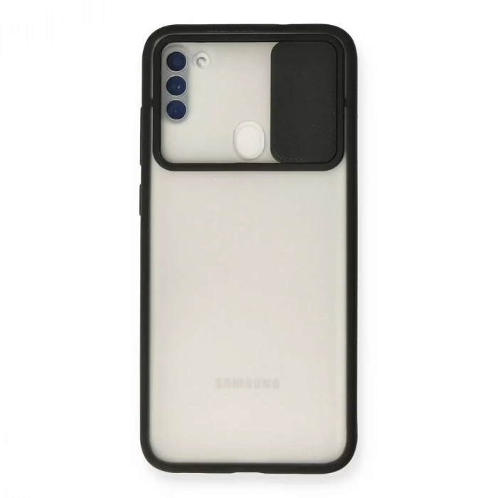 Samsung Galaxy A11 Kılıf Palm Buzlu Kamera Sürgülü Silikon - Siyah