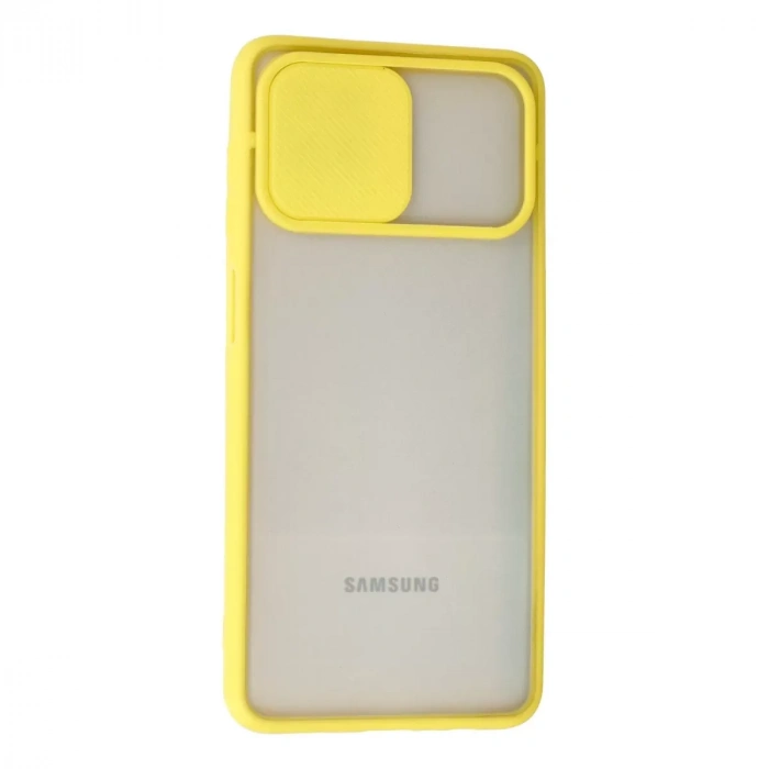 Samsung Galaxy A12 Kılıf Palm Buzlu Kamera Sürgülü Silikon - Sarı