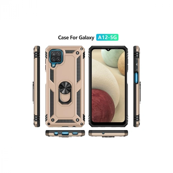 Samsung Galaxy A22 Kılıf Sofya Yüzüklü Silikon Kapak - Gold
