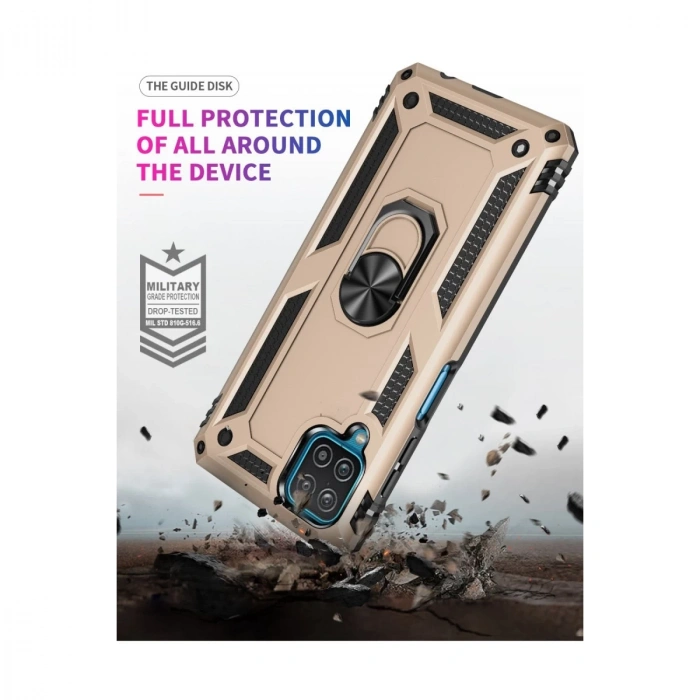 Samsung Galaxy A22 Kılıf Sofya Yüzüklü Silikon Kapak - Gold