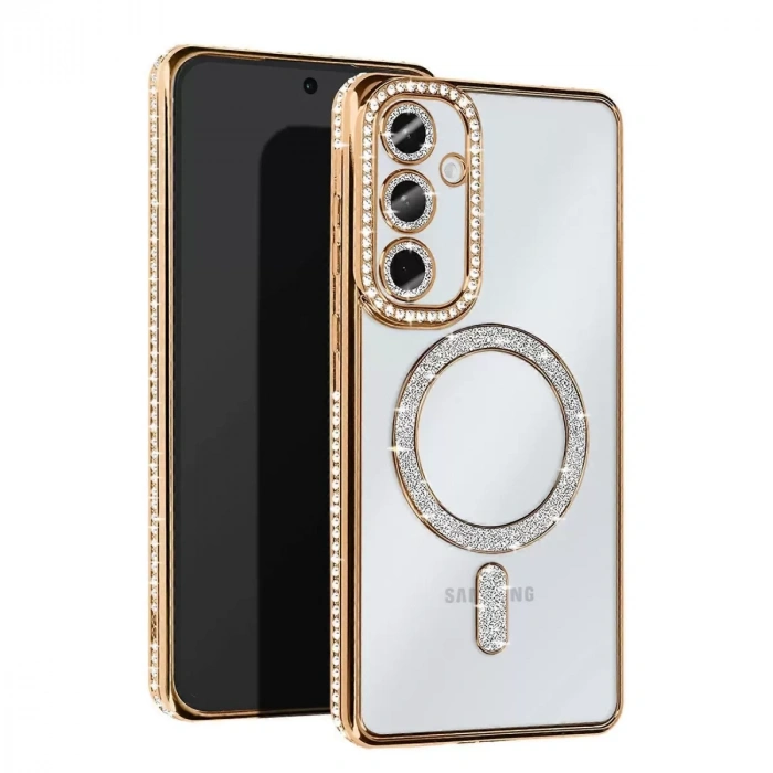 Samsung Galaxy S25 Kılıf Joke Simli Magneticsafe Kılıf - Gold