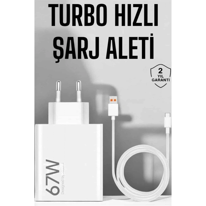 Şarj Aleti 67W Hızlı Şarj Turbo Type-C Uyumlu Şarj Adaptörü Kablosu