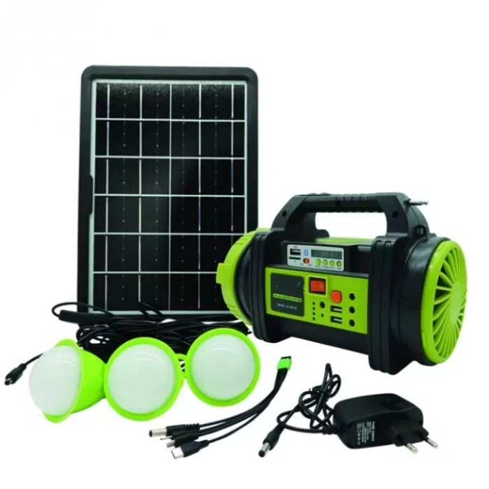 Şarjlı 30 W Solar Şarjlı Ev Aydınlatma Seti Radyo Ve Fan Powebank WS-5683