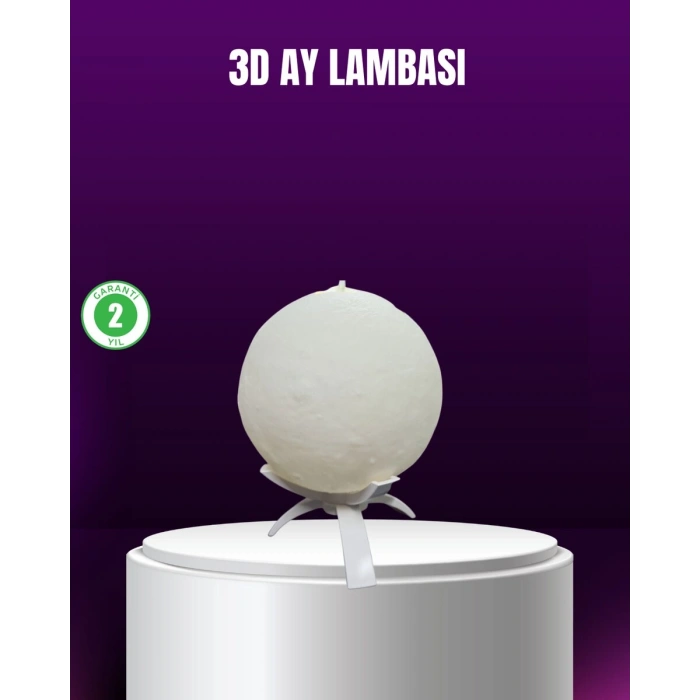 Şarjlı 3D Baskılı 16 Renk Ay Lambası Ahşap Stand ve Uzaktan Kumanda