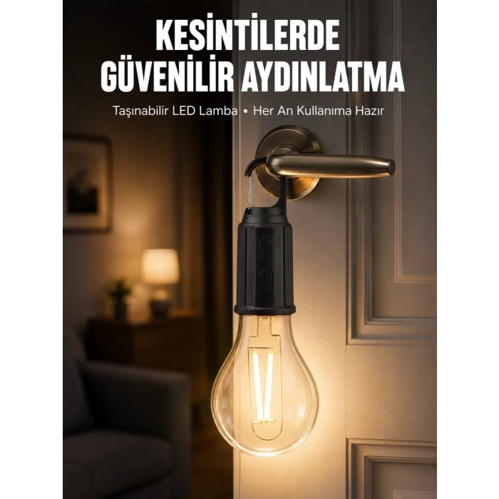 Şarjlı Aydınlatma Ampul Tasarımlı Ambians Işık Askılı Kamp Lambası
