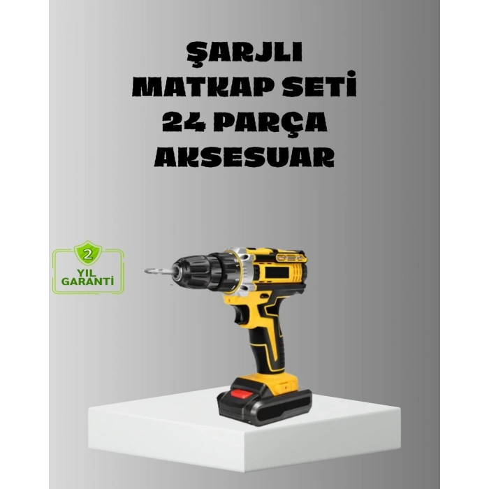 Şarjlı Darbeli Matkap Seti – 2 Bataryalı 24W Güç 24 Parça Aksesuar LED Işıklı